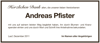 Traueranzeige von Andreas Pfister von Pegnitz-Zeitung